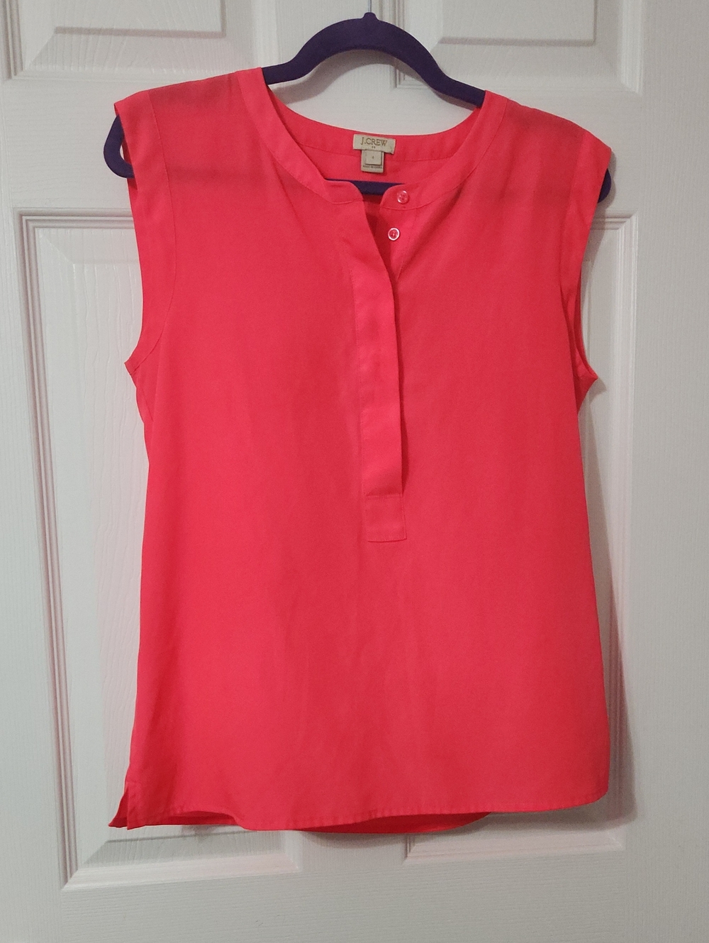 J. Crew Coral Pink Sleeveless Henley Shell Top
